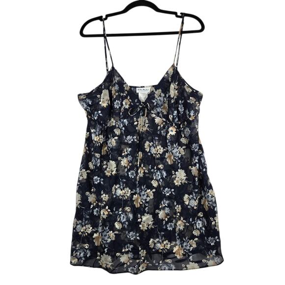 Delta Burke Sleepwear Floral Chiffon Chemise Womens 1X Navy Sheer Nightgown - Picture 1 of 9